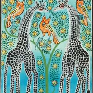 アフリカアート　キリン【画家 サイン入り】　(1) アフリカ絵画『 Twiga`s hug 』ティンガティンガ by Abbas 30