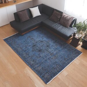 ウールラグ 手織り絨毯 ヴィンテージ加工のリバースDP ブルー DP03