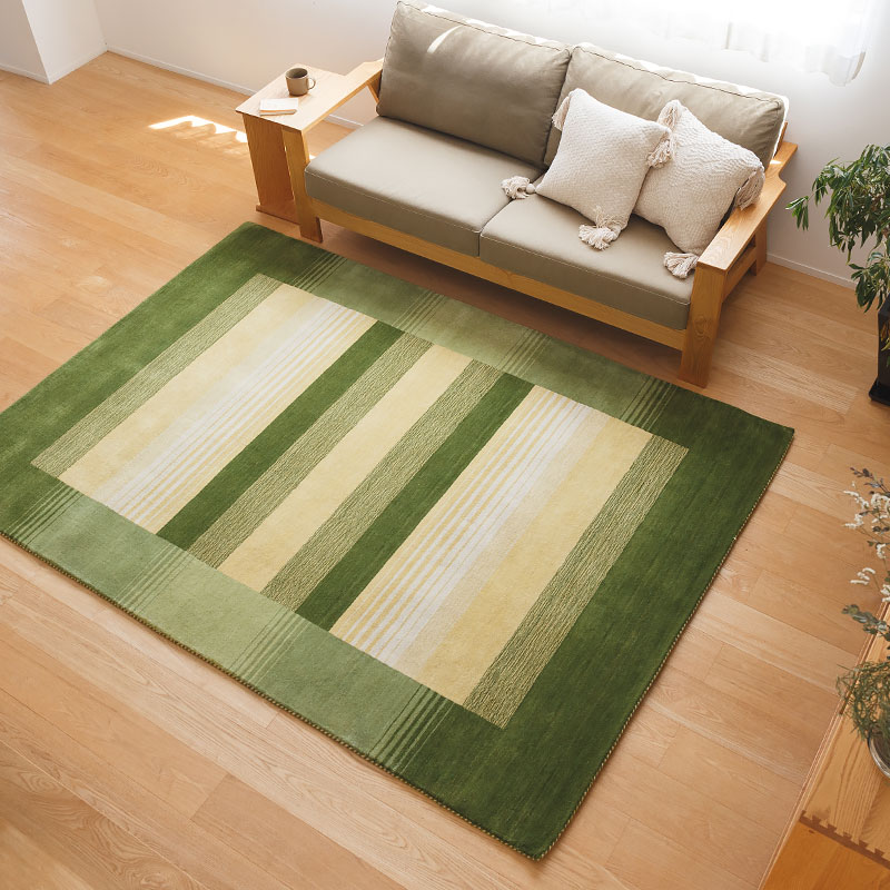 【お値下げ】ハグみじゅうたん てざわりコレクション Lサイズ ER6194 天然素材の厚手ウールラグ [ハグみじゅうたん]フレームグリーン/ER6194