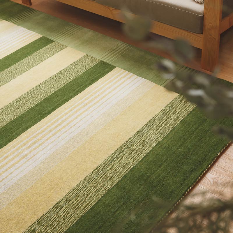 天然素材の厚手ウールラグ [ハグみじゅうたん]フレームグリーン/ER6194