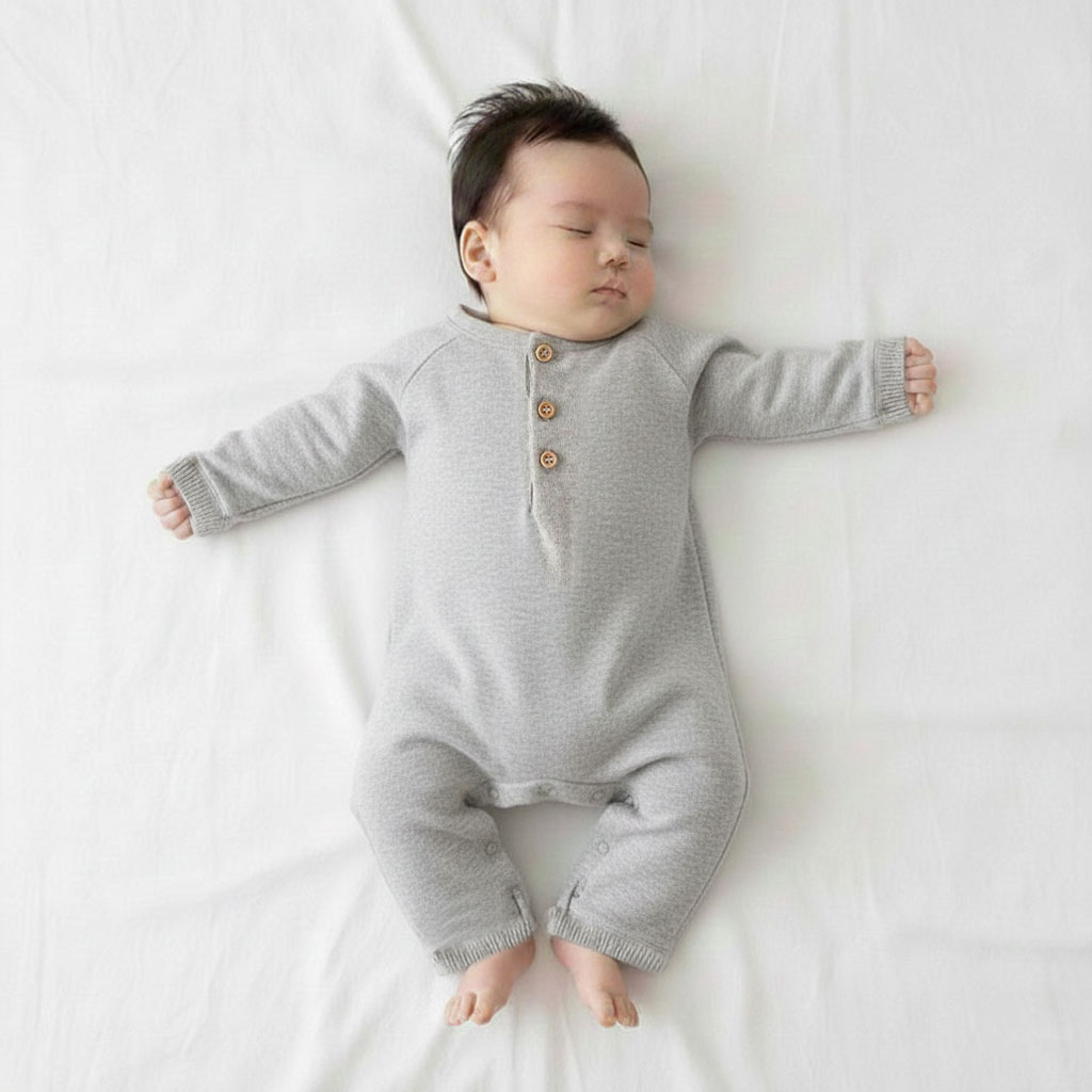 フロントボタンロンパース / バニラグレー