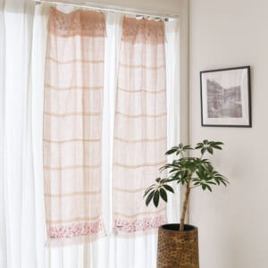 スリム / リーフボーダー / ピンク / レイヤードカーテン