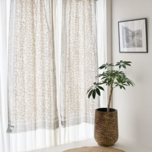 光沢のある既成サイズリネンカーテン [デニム Chintz] リネン100