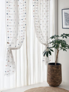 レイヤードカーテン/ 刺繍リネン / ドット / ミックス