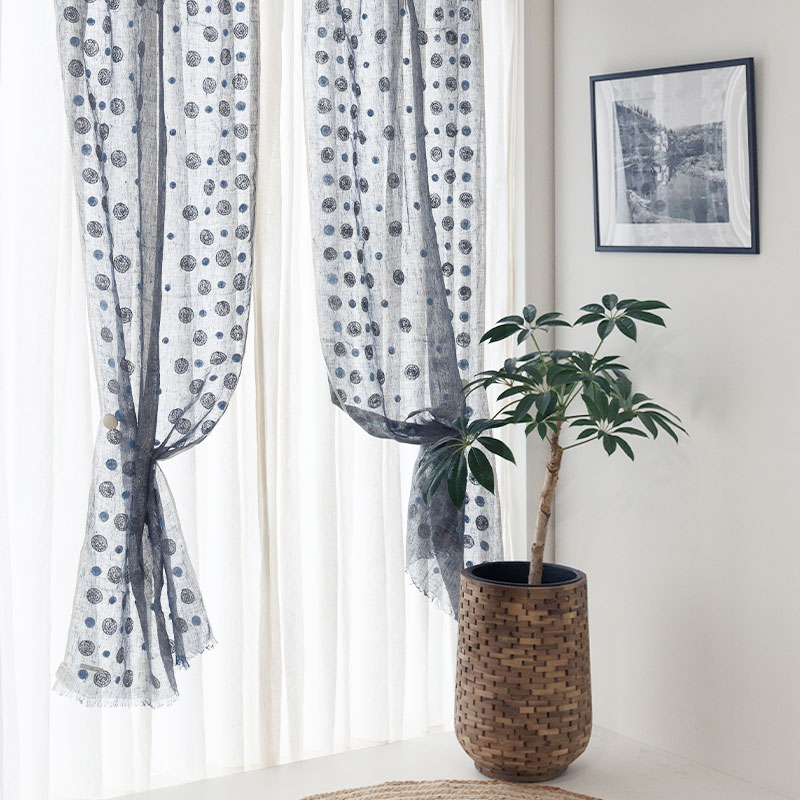 ドット / ネイビー / レイヤードカーテン | ボー・デコール