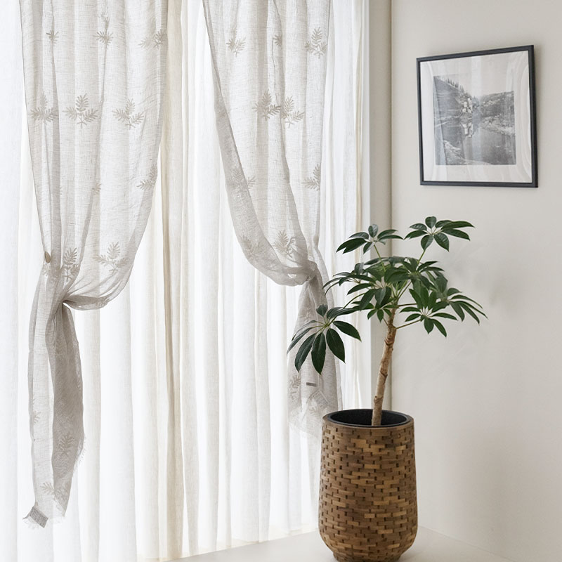 リーフ / グレー / レイヤードカーテン | ボー・デコール オンライン