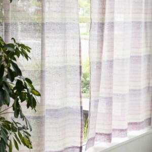 ボーダーパープル / リネン100％カーテン / レース