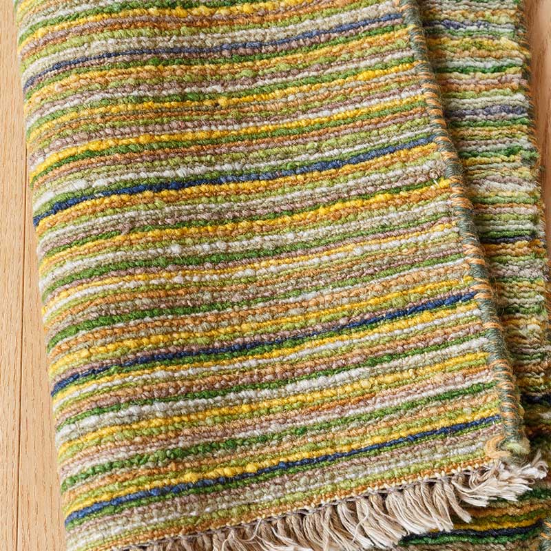 天然素材ウールの手織り [ ハグみじゅうたん ] 縞グリーン / LR349A 