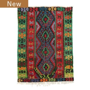 44×81  バルーチラグ  深緑×オレンジ系 オレンジとグリーンのモロッカンラグ 鉄道用ラグ - モロッカン