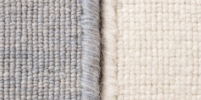 ハグみじゅうたん てざわり無地とスタンダードウールラグホワイト 織りの比較