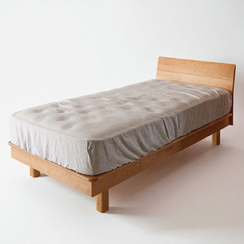 角丸の優しいベッドフレーム（背面棚板付き）