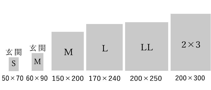 ラグサイズ 玄関S、玄関M、M、L、LL、2×3