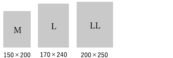 M（150×200）、L（170×240）、LL（200×250）