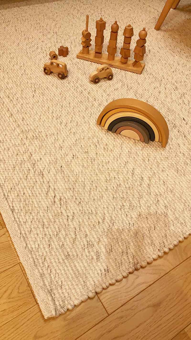 Blend（ブレンド）シリーズ アイボリーの天然素材ウールラグ / リバーシブルの薄手ウール絨毯 [ブレンドW アイボリー / J2109VR]