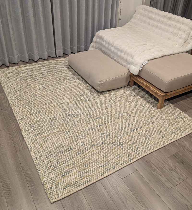 WW MIX ballrugシリーズ マンションにおすすめな天然素材のウールラグ ホワイト＆グリーン / WW47