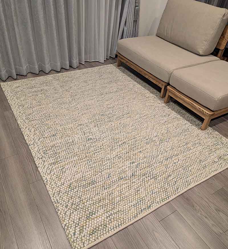 WW MIX ballrugシリーズ マンションにおすすめな天然素材のウールラグ ホワイト＆グリーン / WW47